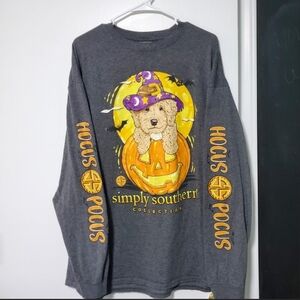 Simply Southern Charcoal Halloween Dog Long Sleeve Tee Size XXL
